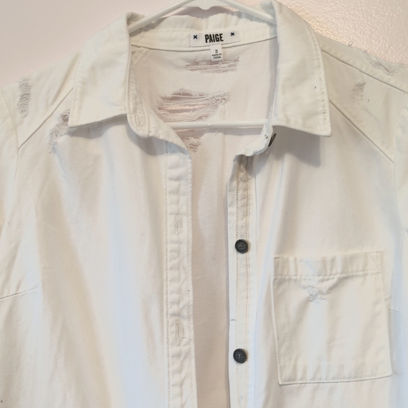 3/25$ Paige Jeans White Distressed Button Up Shacket 100% Cotton Size Small - Picture 3 of 8